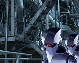 robot walking through underground robotics factory